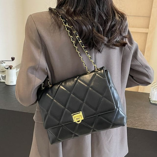Crossbody Quilted Bag Faux Leather Plain Flap