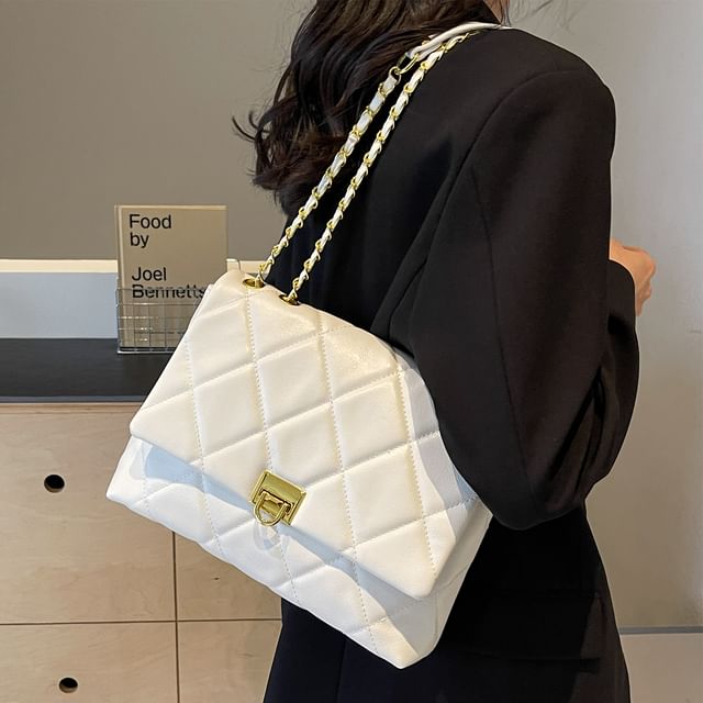 Crossbody Quilted Bag Faux Leather Plain Flap