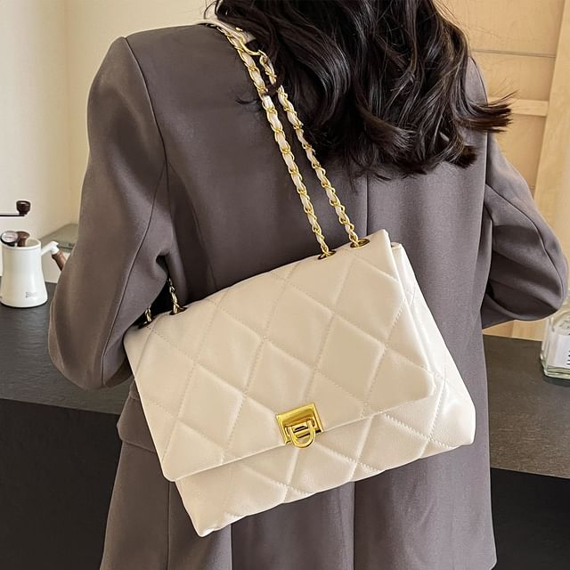 Crossbody Quilted Bag Faux Leather Plain Flap