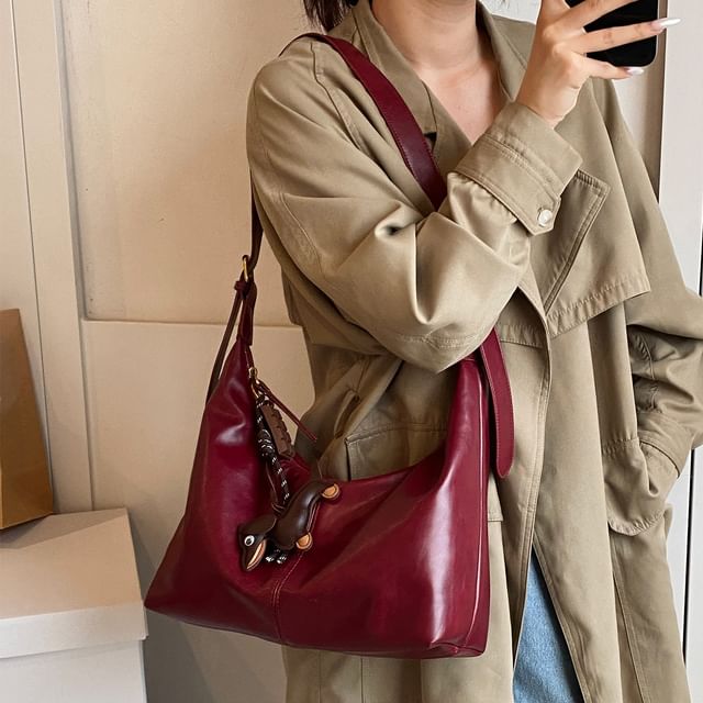 Faux Bag Plain Crossbody Charm Leather With