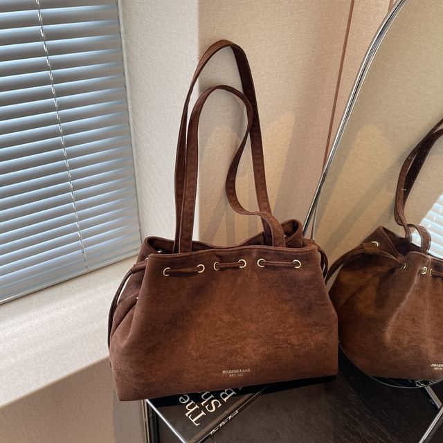 Plain Suede Tote Drawstring Bag Faux