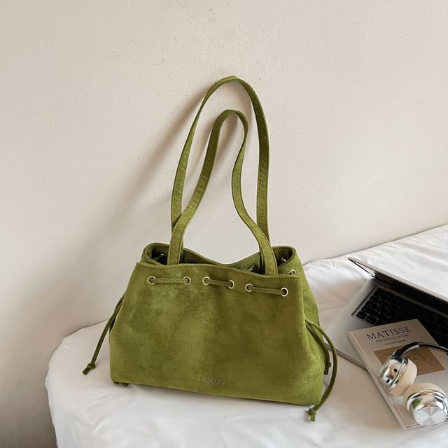 Plain Suede Tote Drawstring Bag Faux