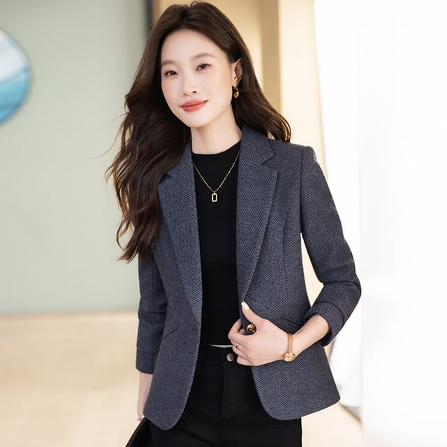 Notch Lapel Tweed Single Breasted Blazer