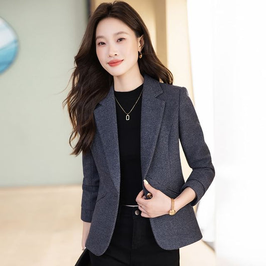 Notch Lapel Tweed Single Breasted Blazer