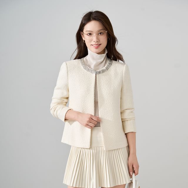 Round Neck Sequin Tweed Jacket