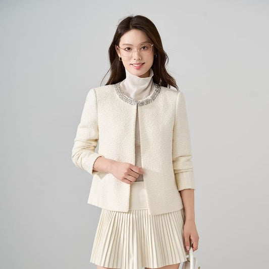 Round Neck Sequin Tweed Jacket