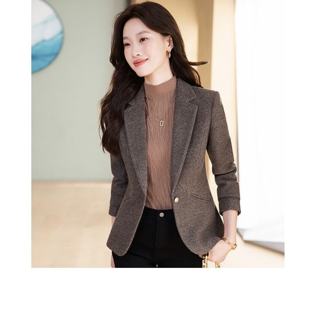 Notch Lapel Tweed Single Breasted Blazer