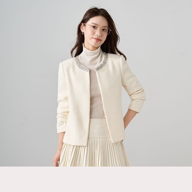 Round Neck Sequin Tweed Jacket