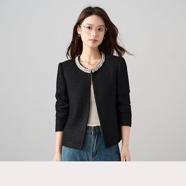 Round Neck Sequin Tweed Jacket