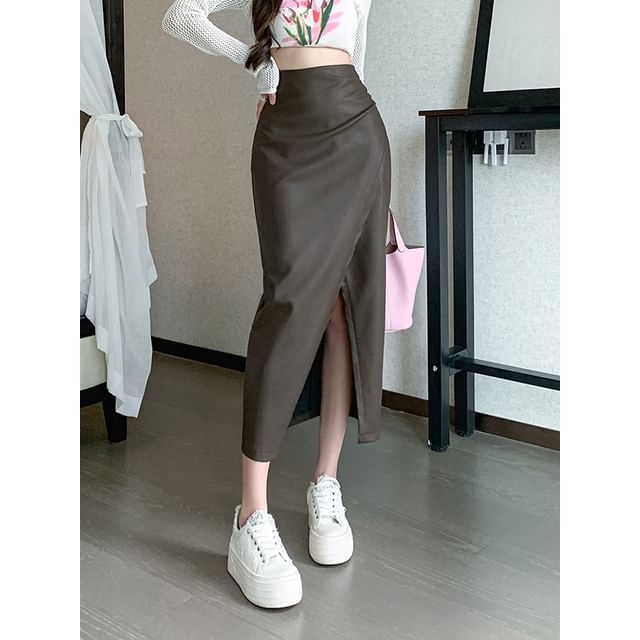 Plain Midi Skirt - High Waist