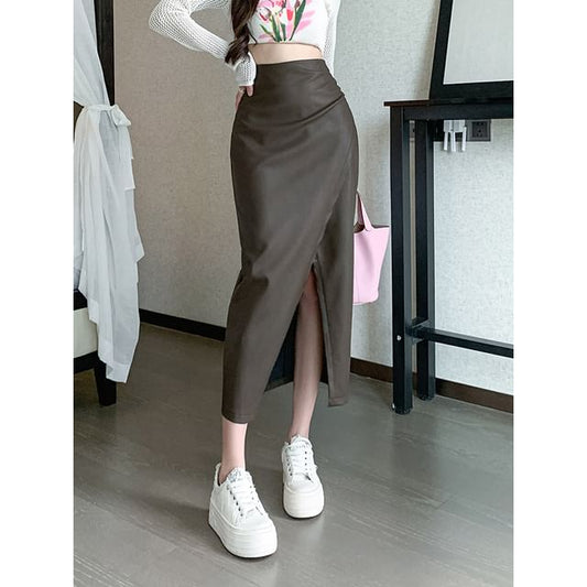Plain Midi Skirt - High Waist