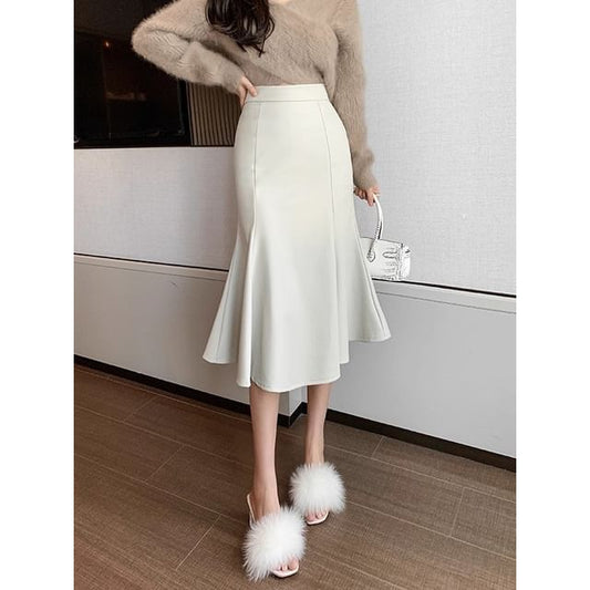 Plain Midi Mermaid Skirt - High Rise