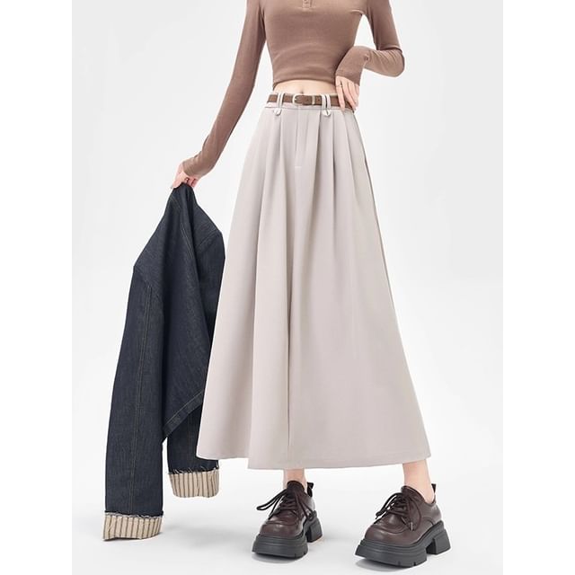 Plain Maxi A-Line Skirt - Mid Rise