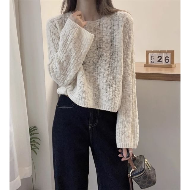 Plain Cable-Knit Crewneck Sweater
