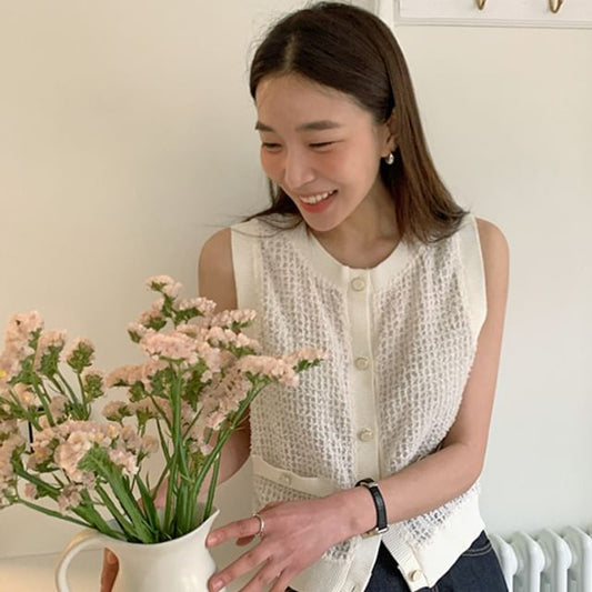 Crewneck Button Tweed Vest