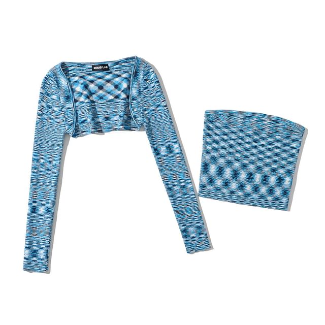 Set: Long-Sleeve Tweed Shrug + Tube Top