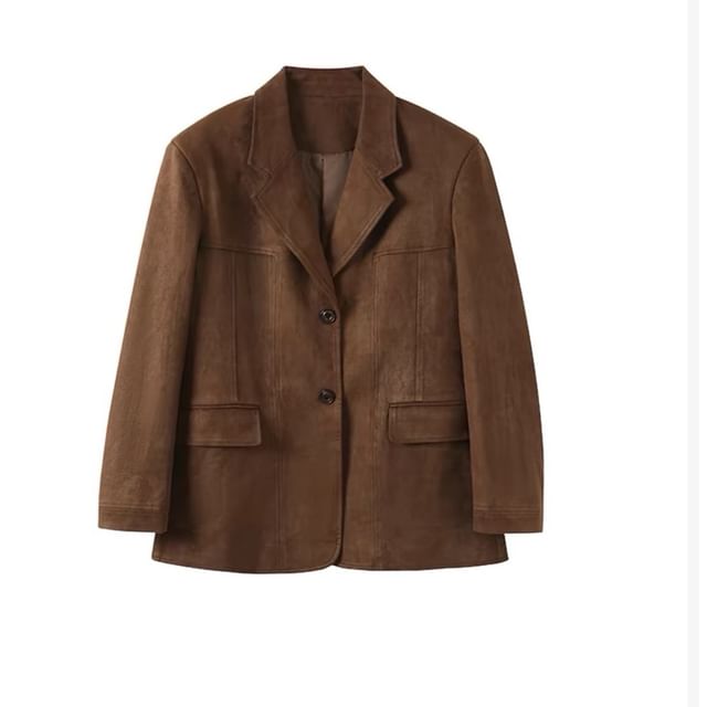 Lapel Collar Plain Single Breasted Blazer / High Waist Plaid Maxi A-Line Skirt / Long-Sleeve Plain Tee