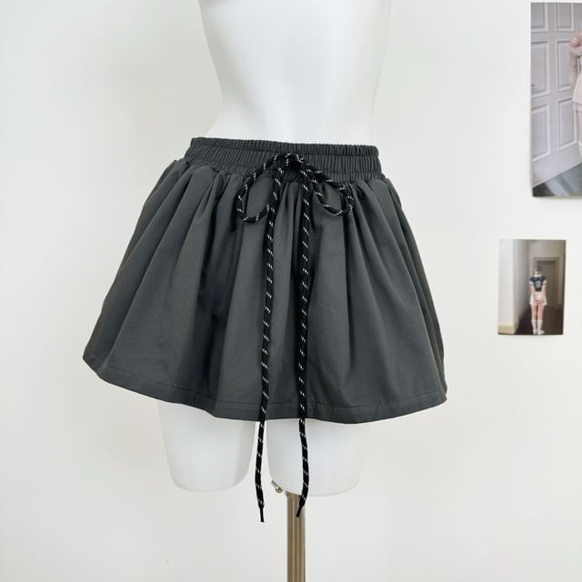 Hooded Button Top & Drawstring Mini A-Line Skirt