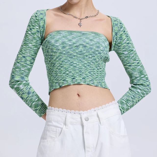 Set: Long-Sleeve Tweed Shrug + Tube Top