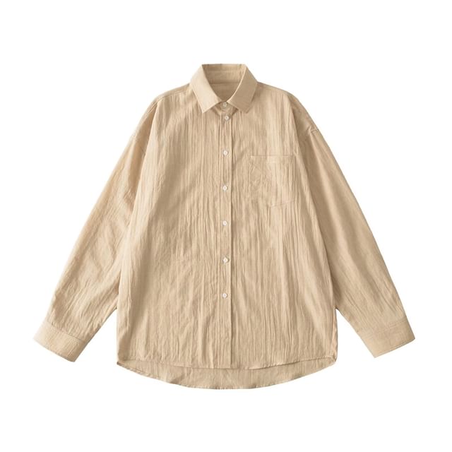 Plain Collared Long-Sleeved Button-Up Shirt