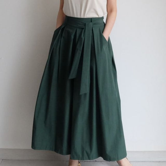 Plain Tie-Side Midi A-Line Skirt - High Rise