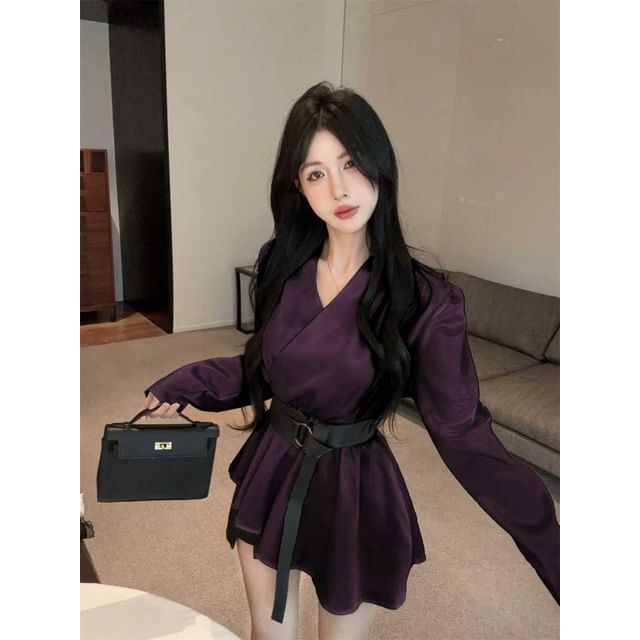 Plain Asymmetric Long-Sleeved Shirt