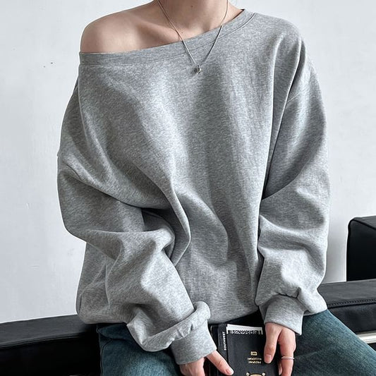 Plain Boat-Neck Sweatshirt
