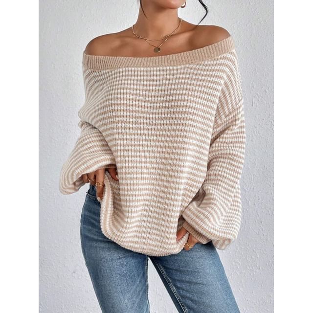 Striped Off-Shoulder Oversized Sweater