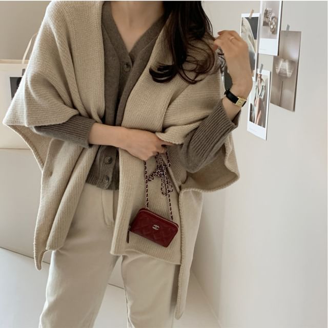 Flared-Sleeve Open Front Plain Cardigan