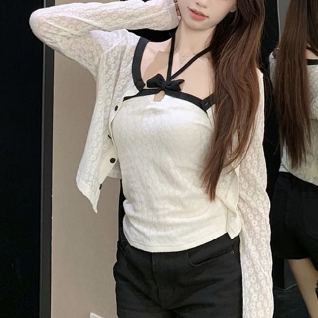 Halter Neck Crop Top and Cardigan
