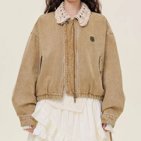 Drop-Shoulder Washed Denim Zip Jacket