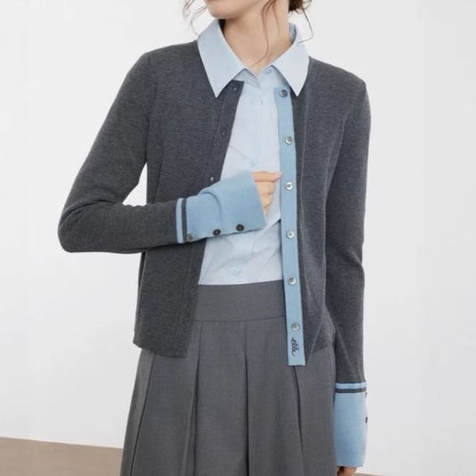 Two Tone Crew Neck Cardigan