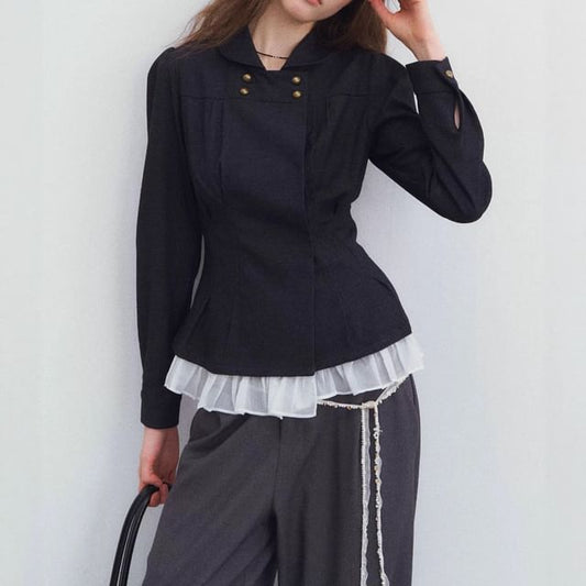 Plain Peplum Double-Breasted Jacket