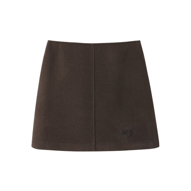 Elbow-Sleeve Turtleneck Plain Cable-Knit Sweater / High Waist Mini A-Line Skirt