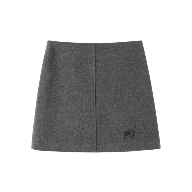 Elbow-Sleeve Turtleneck Plain Cable-Knit Sweater / High Waist Mini A-Line Skirt