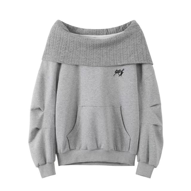 One-Shoulder Lettering Oversized Hoodie / High Waist Wide Leg Jeans