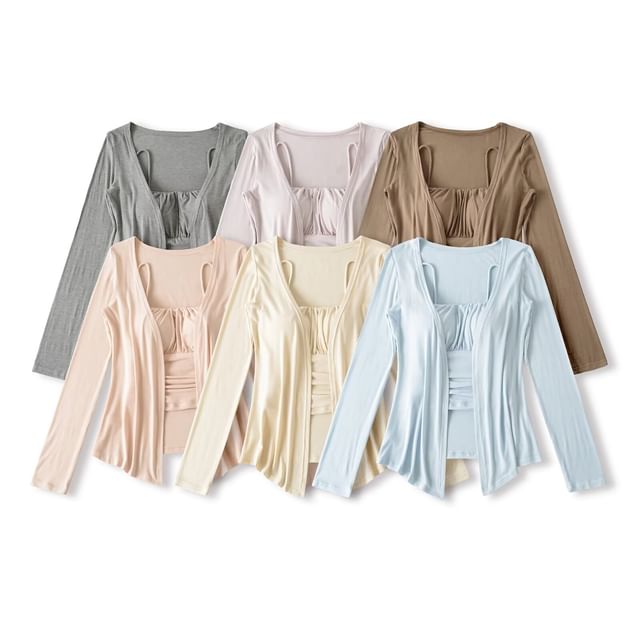 Ruched Padded Camisole Top & Open Front Cardigan Set