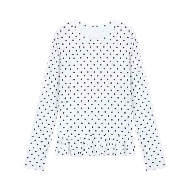 Dotted Ruffle Crew Neck Long Sleeve Tee / Scoop Neck Sweater Vest