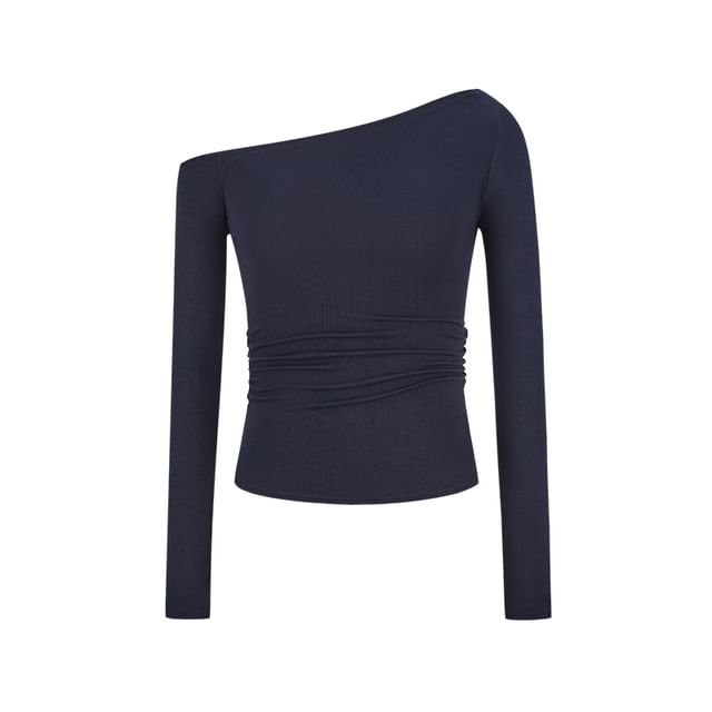 Asymmetric One-Shoulder Long-Sleeve Basic Tee