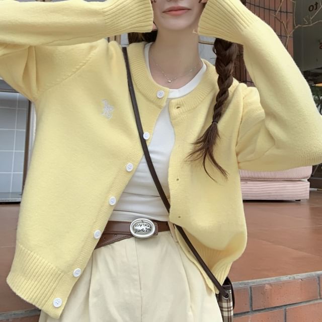 Button-Up Round Neck Cardigan