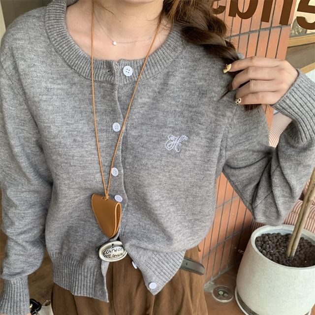 Button-Up Round Neck Cardigan