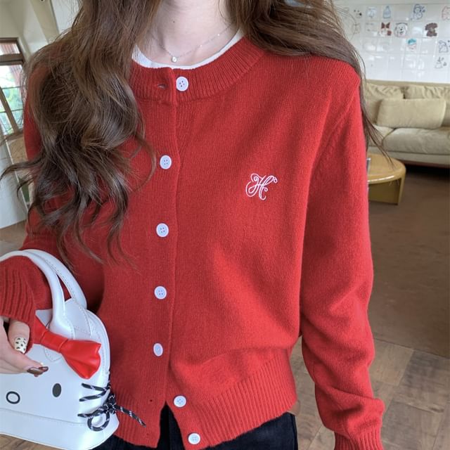 Button-Up Round Neck Cardigan