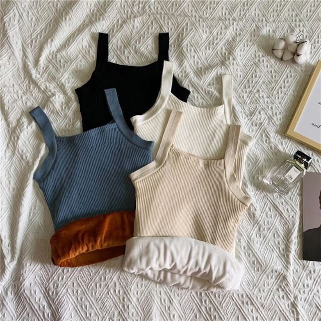 Sleeveless Fleece-Lined Basic Knit Crop Top