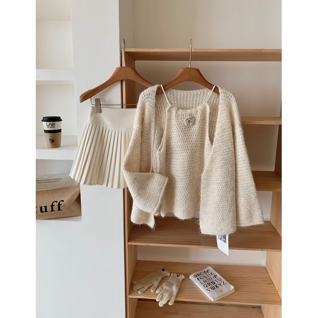 Two-Piece Set: Spaghetti Strap Knit Cami & Cardigan