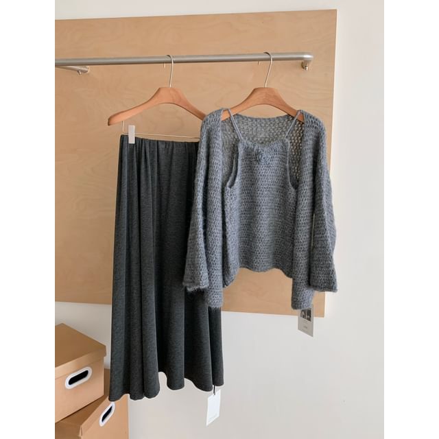 Two-Piece Set: Spaghetti Strap Knit Cami & Cardigan
