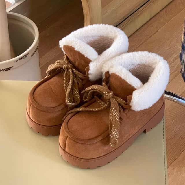 Platform Chunky Heel Lace-Up Short Snow Boots