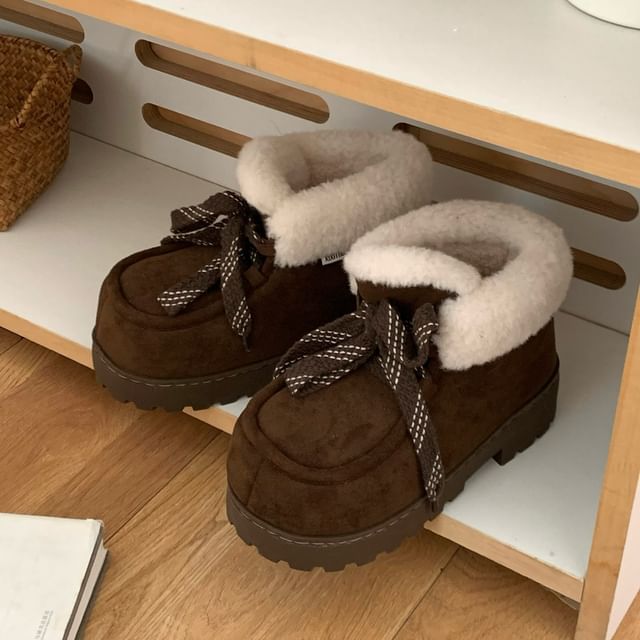 Platform Chunky Heel Lace-Up Short Snow Boots