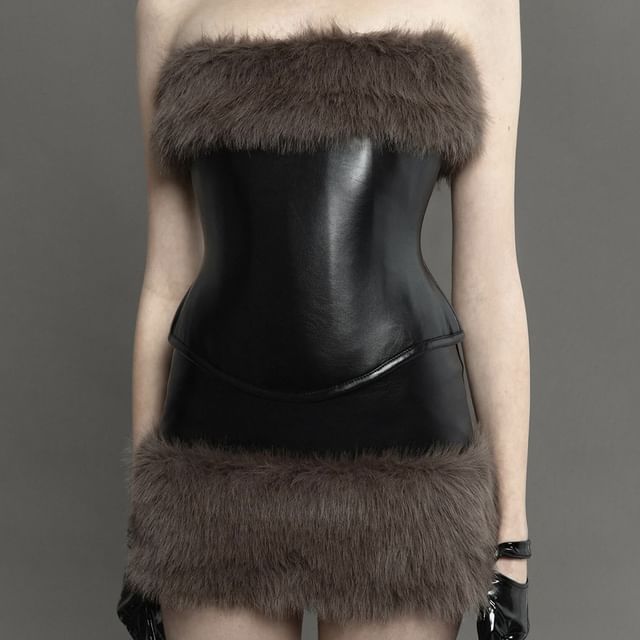 Faux Fur Panel Tube Top or Low-Rise Mini Pencil Skirt
