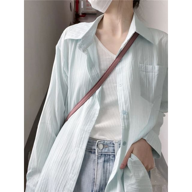 Long Sleeve Button-Down Shirt with Pocket Detail