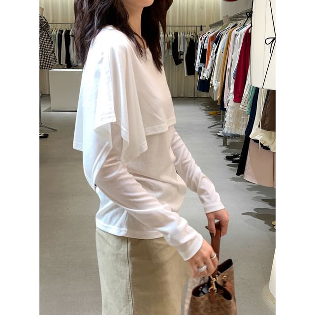 Mock Two-Piece Crew Neck Long Sleeve Fitted Tee